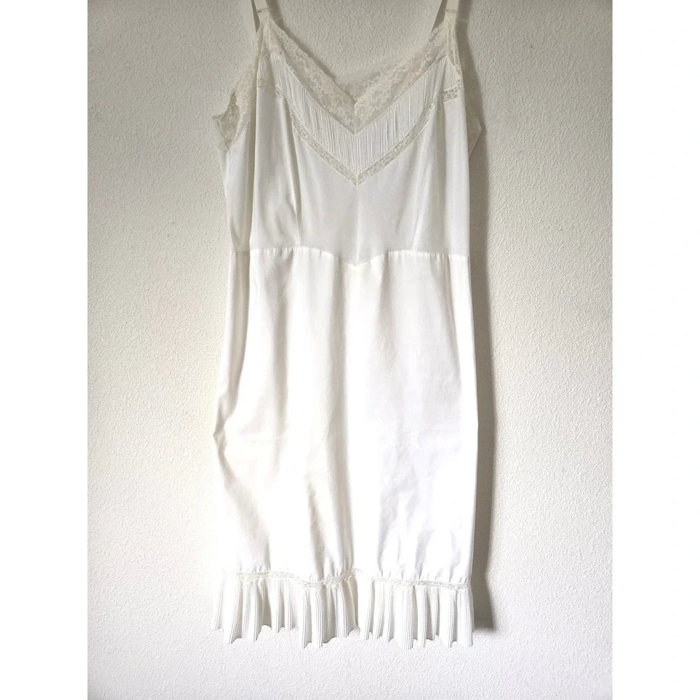 Vintage Barbizon Sorrento White Lace Pleated Slip Dress Zephaire Batiste Size 40 - Picture 9 of 9